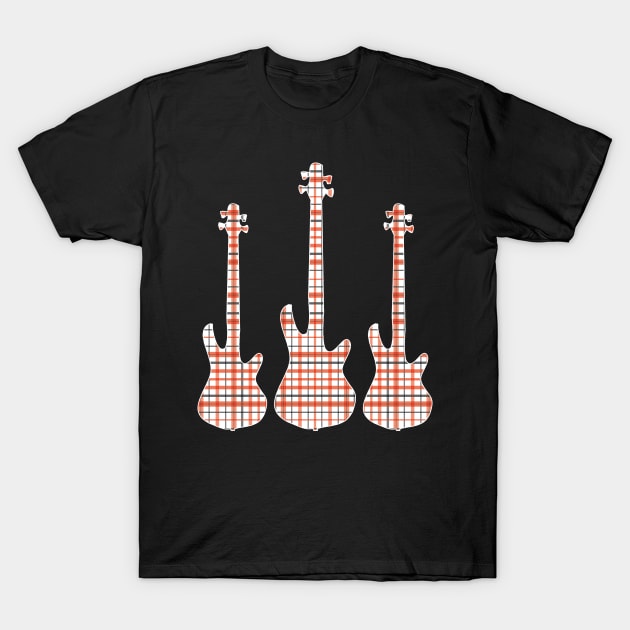 Red Black Plaid Matching Christmas Pattern Bass Player T-Shirt by jodotodesign
